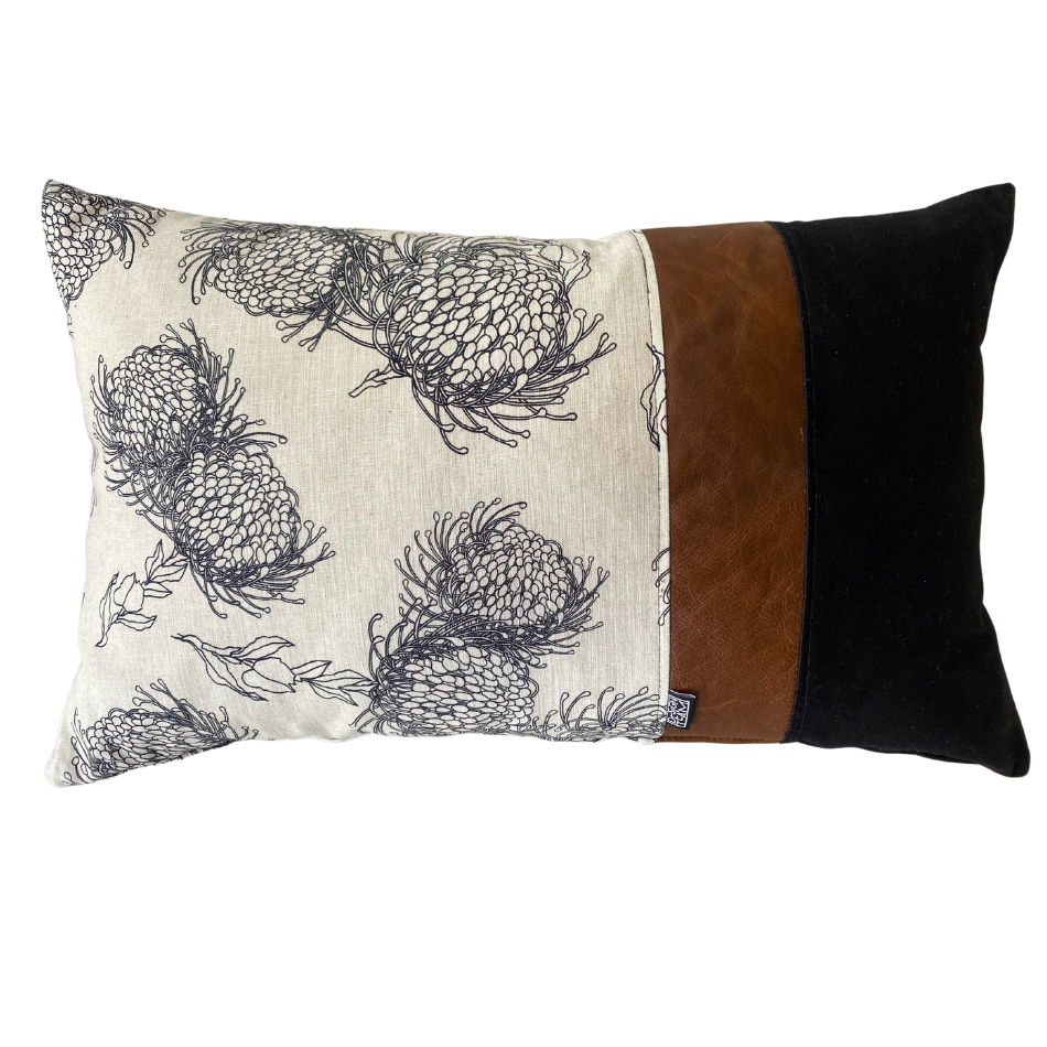 Garden Bloom Black and Black Cotton with brown leather.